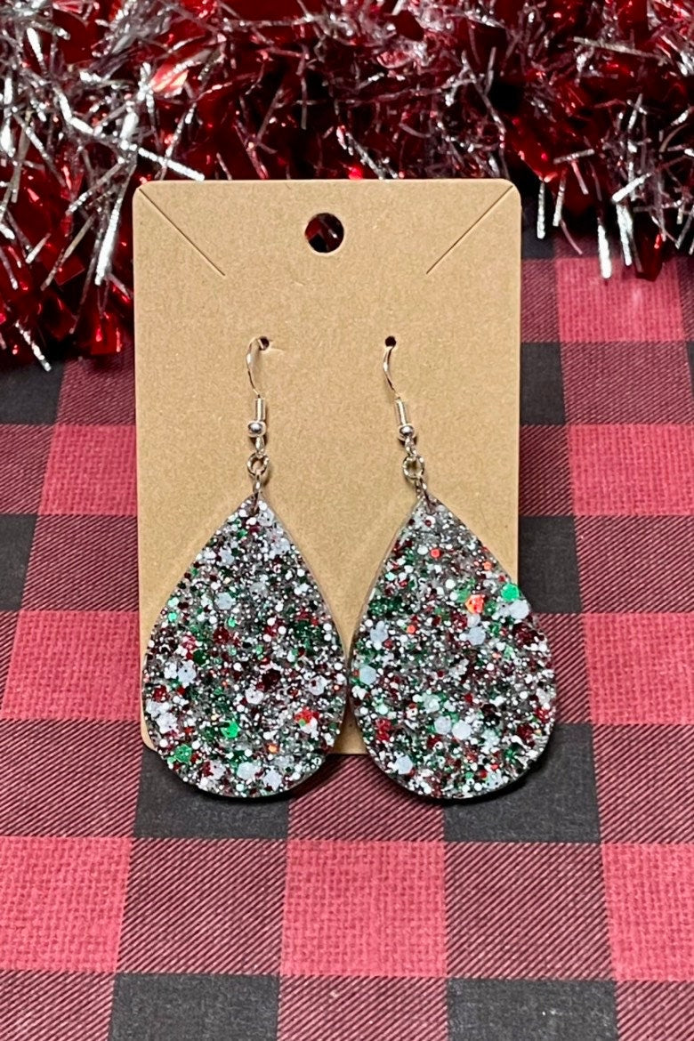 Christmas Resin Tear Drop Earrings