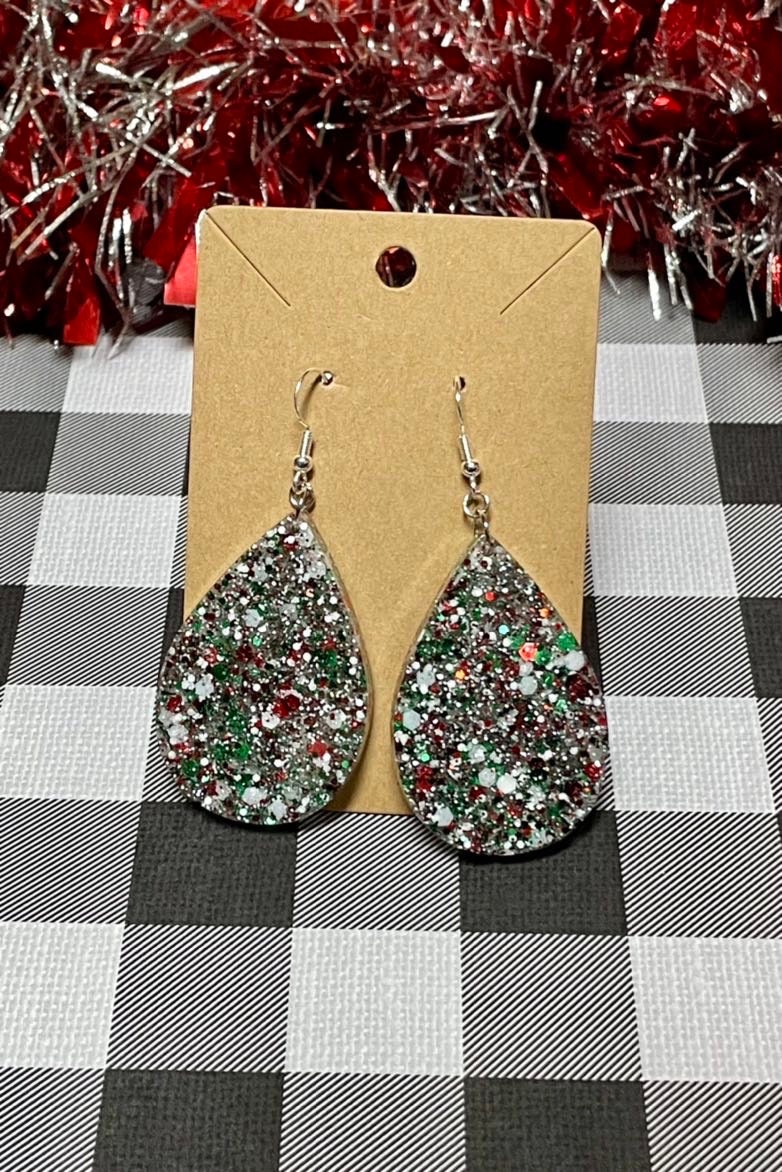 Christmas Resin Tear Drop Earrings