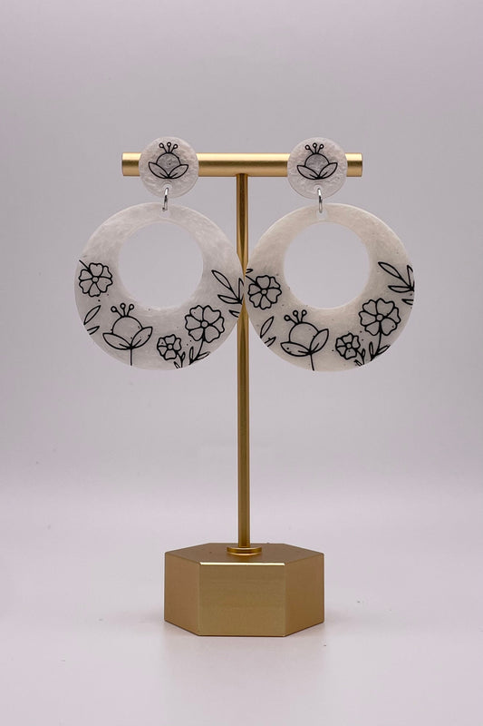 Floral Design Open Circle Earrings